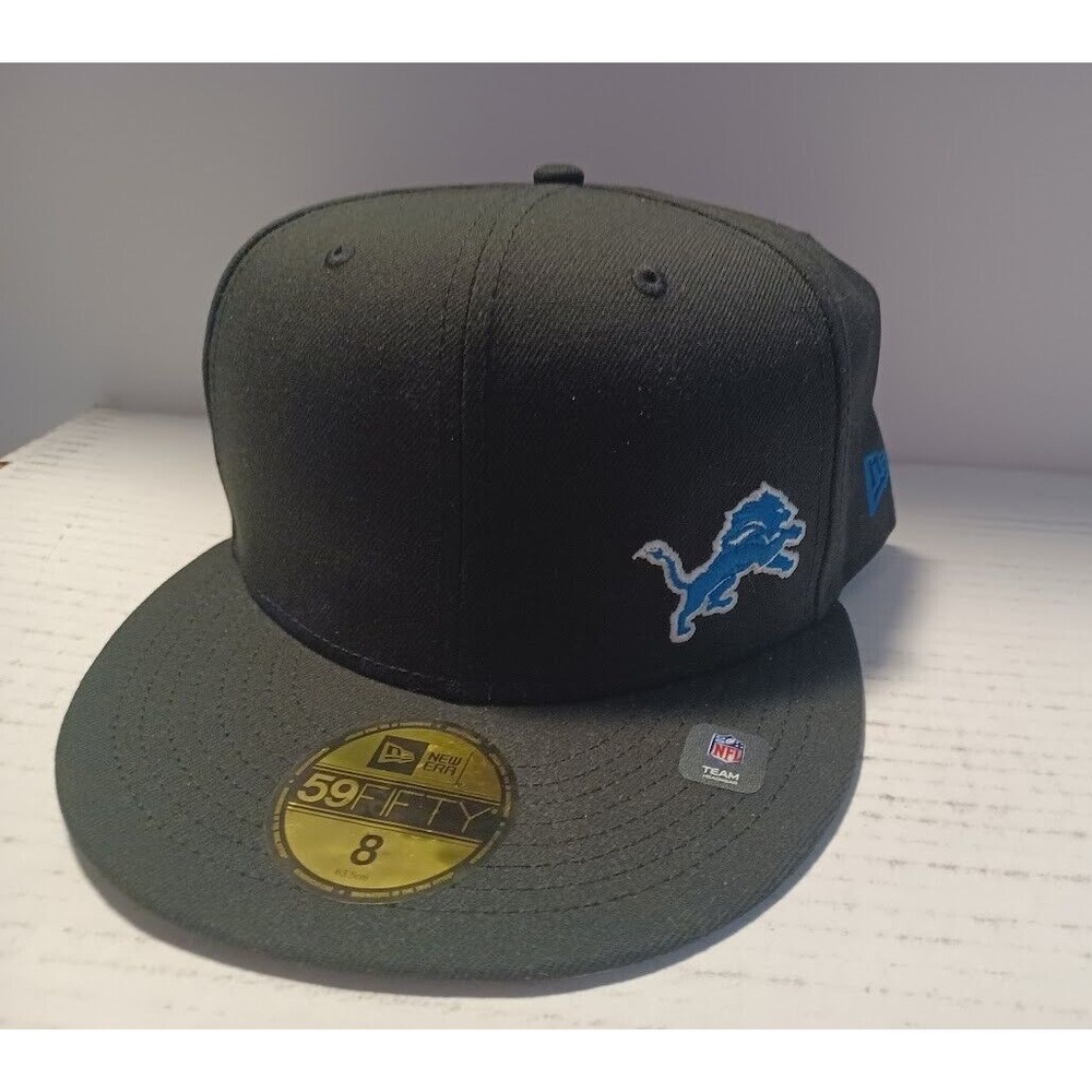 Detroit Lions New Era 59FIFTY Fitted Hat Size 8 Black Blue NFL Club NWT Flawless
